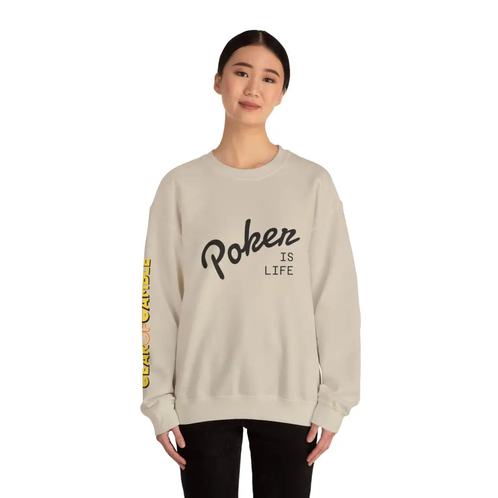 Crewneck Sweatshirt - ’Poker Is Life’ Graphic with Sleeve ’Clear to Gamble’ Accent - Sweatshirt