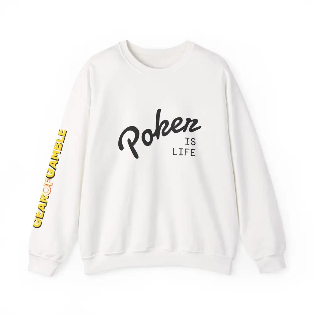 Crewneck Sweatshirt - ’Poker Is Life’ Graphic with Sleeve ’Clear to Gamble’ Accent - White / S - Sweatshirt