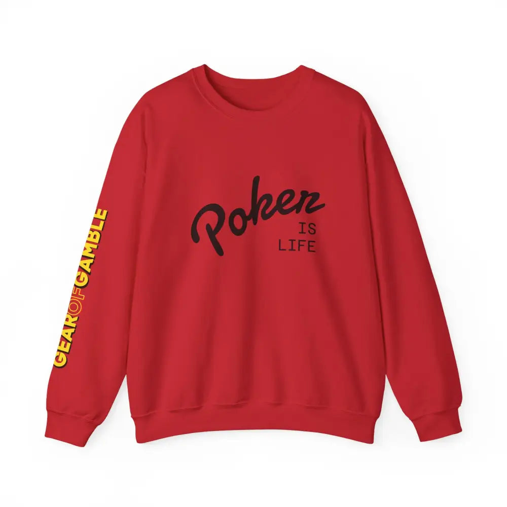 Crewneck Sweatshirt - ’Poker Is Life’ Graphic with Sleeve ’Clear to Gamble’ Accent - Red / S - Sweatshirt