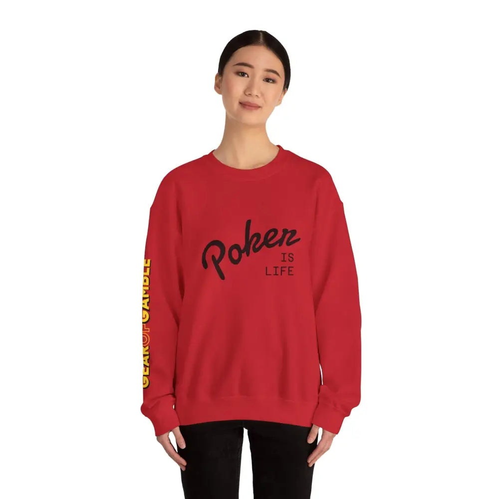 Crewneck Sweatshirt - ’Poker Is Life’ Graphic with Sleeve ’Clear to Gamble’ Accent - Sweatshirt