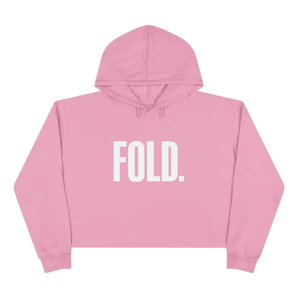 Women's poker crop hoodie with "FOLD." slogan – stylish poker apparel for female players and fans.