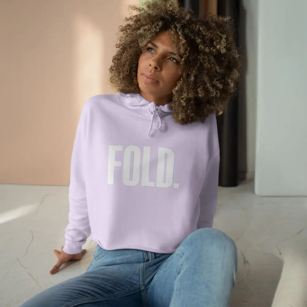 Women's poker crop hoodie with "FOLD." slogan – stylish poker apparel for female players and fans.