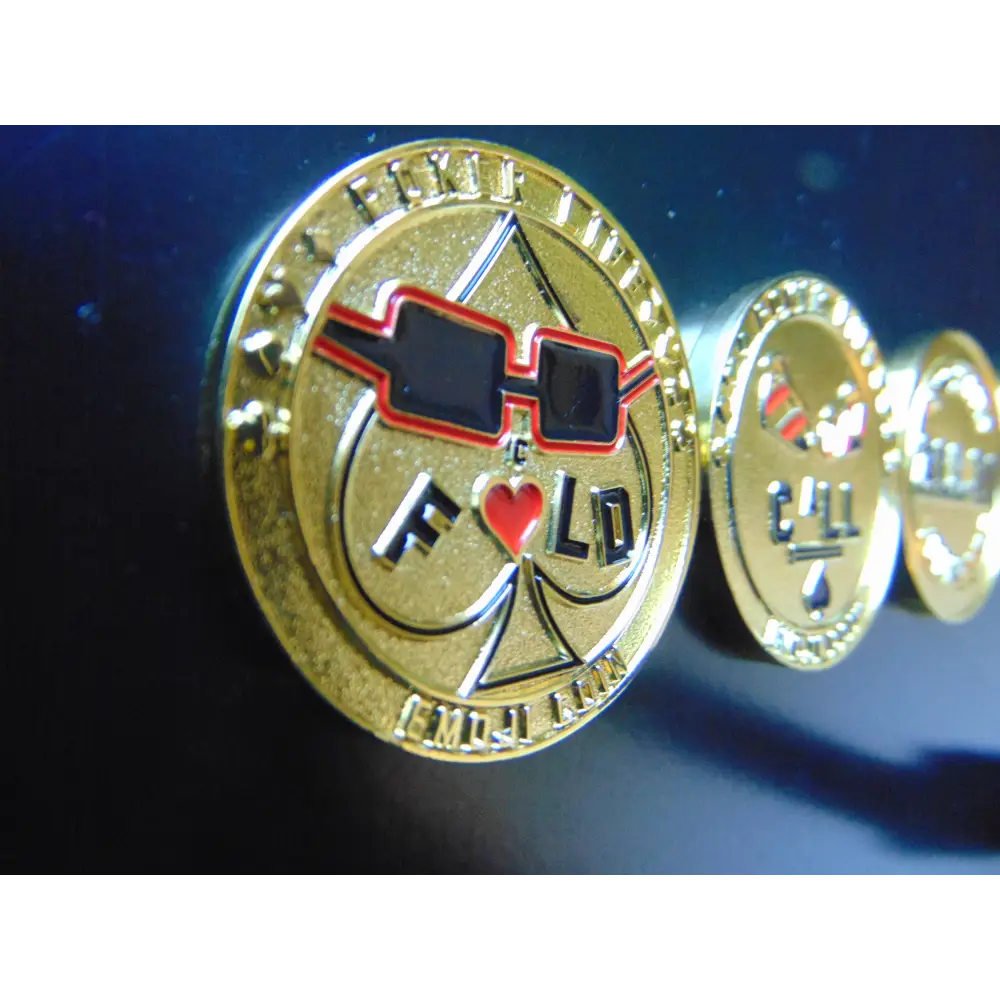 Premium metal poker card protector with ‘Call’ and ‘Fold’ art on each side. Designed for poker enthusiasts who value both security and style for their cards. A must-have poker accessory for strategic players