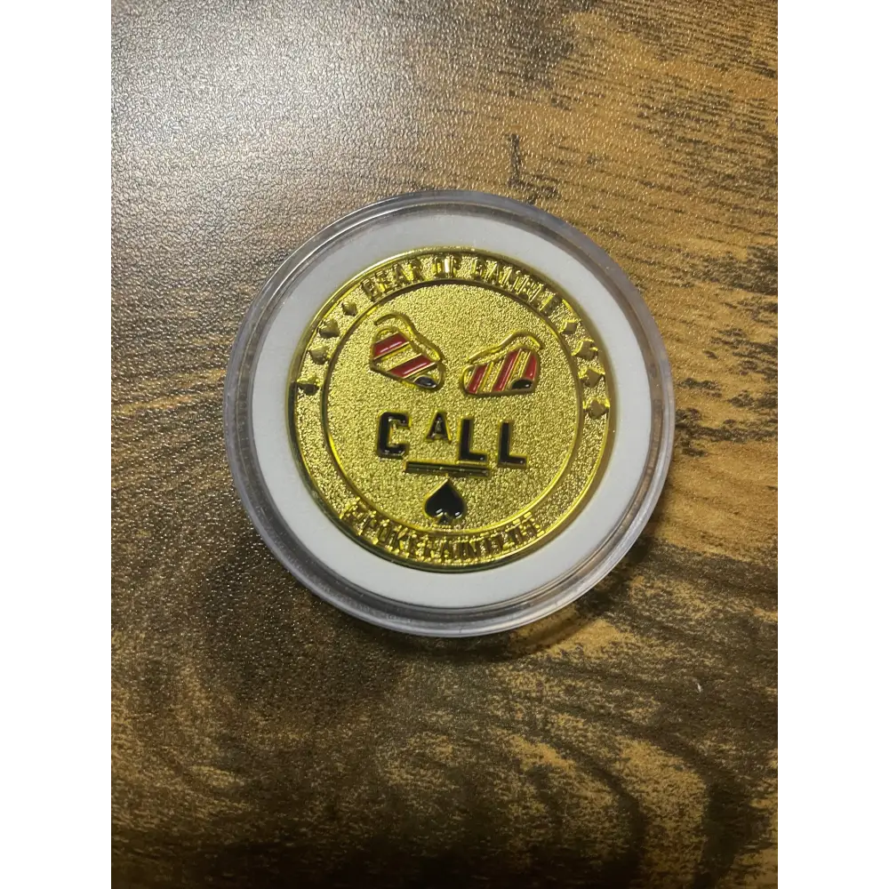 Premium metal poker card protector with ‘Call’ art on side. Designed for poker enthusiasts who value both security and style for their cards. A must-have poker accessory for strategic players