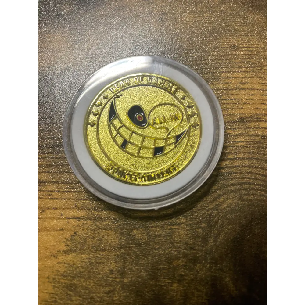 Premium metal poker card protector with ‘ ‘ALL IN’ art on side. Perfect poker accessory to protect your cards while adding style to your poker gameplay. A must-have for serious poker players.