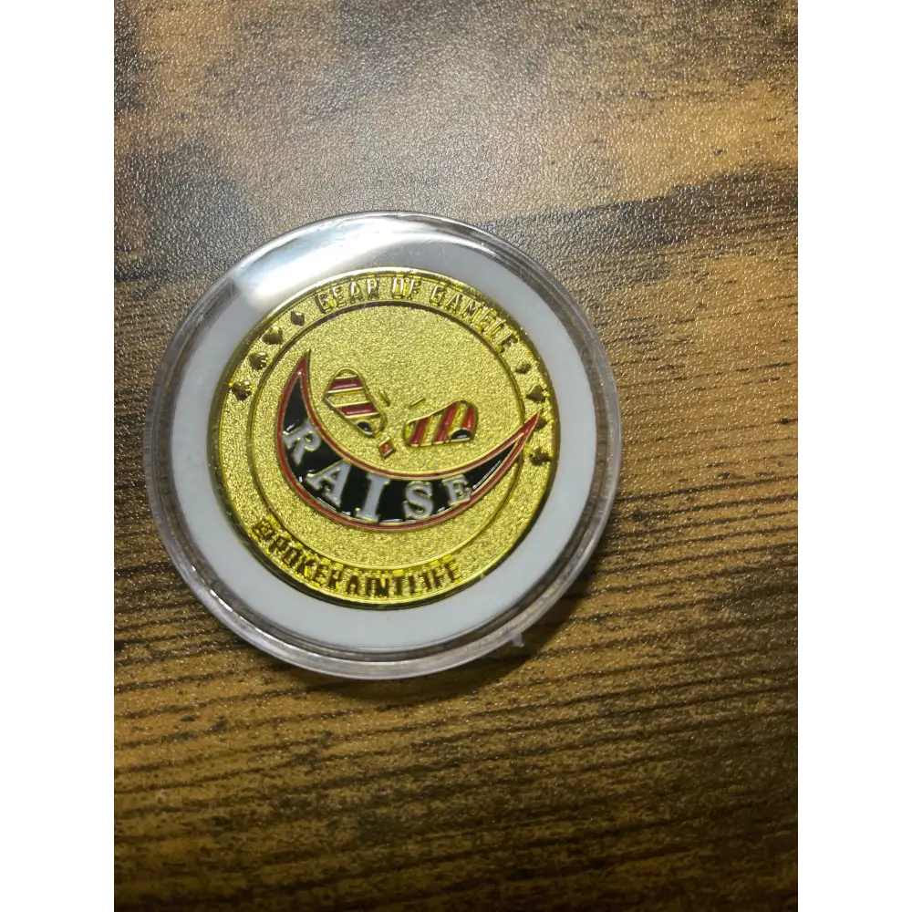 Premium metal poker card protector with ‘Raise’ art on side. Perfect poker accessory to protect your cards while adding style to your poker gameplay. A must-have for serious poker players.