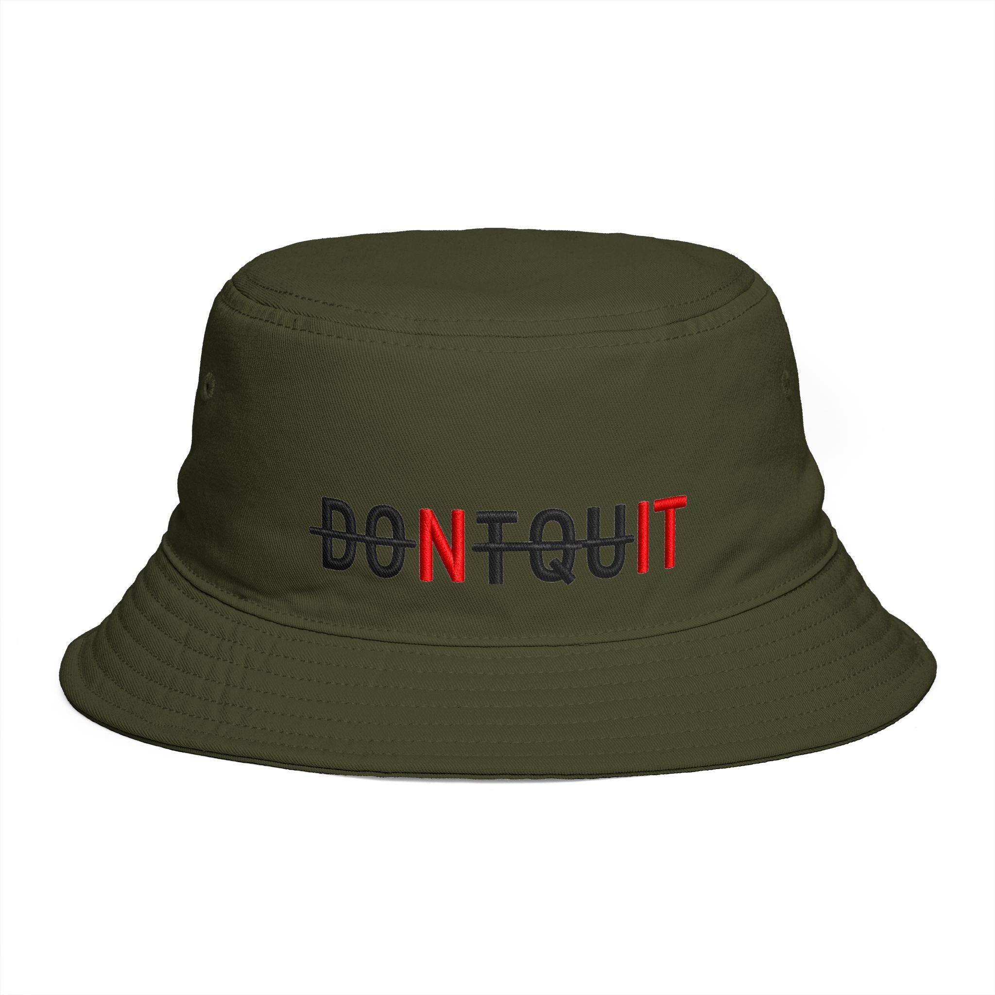 Dont Quit Nit Embroidered Bucket Hat, Streetwear Poker Player Cap - One size / Army - Hats