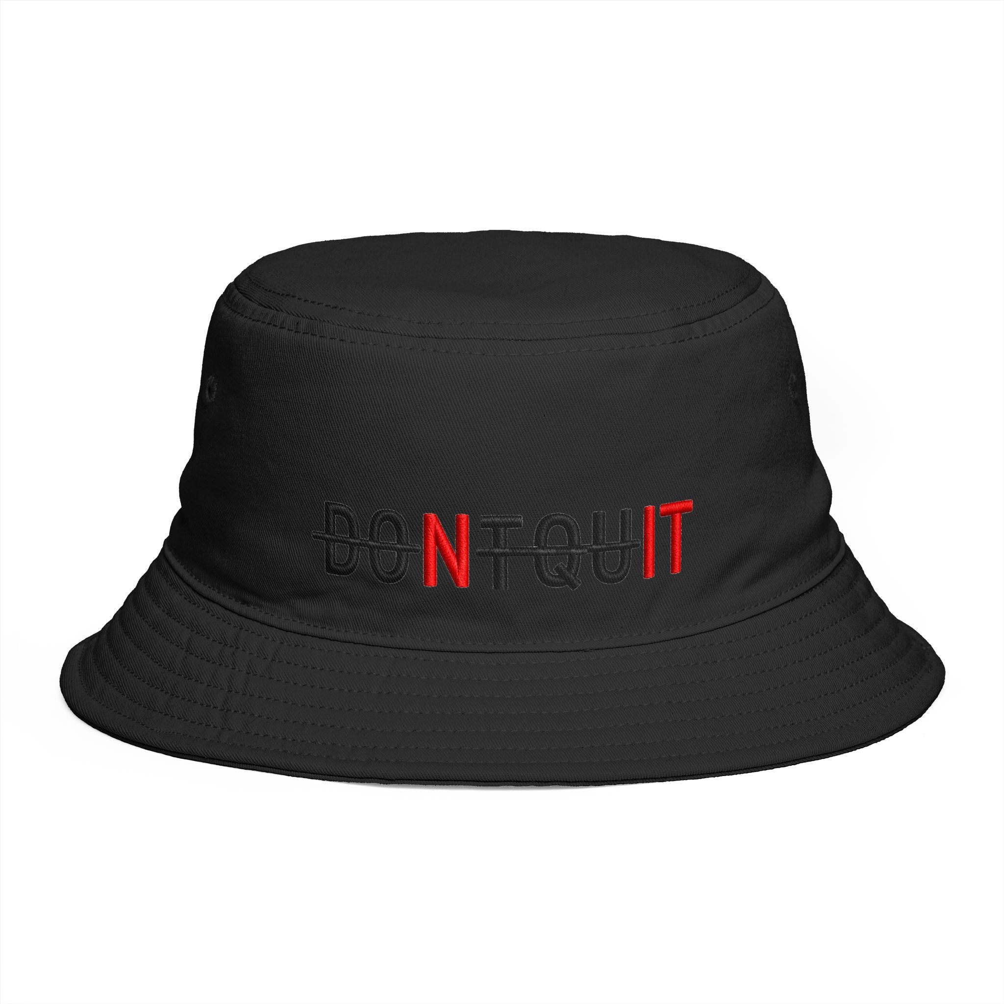 Dont Quit Nit Embroidered Bucket Hat, Streetwear Poker Player Cap - One size / Black - Hats