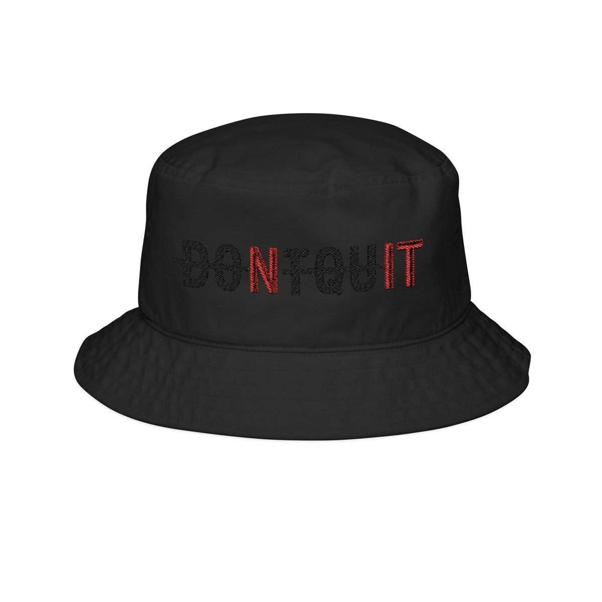 Embroidered Bucket Hat, ’DON’T QUIT NIT’ Dual-Tone Motivational Design - Black / One size - Hats