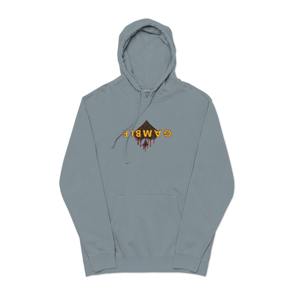 Embroidered Gamble Drip Vintage Green Hoodie, Floral ’Fiero’ Distressed Logo - Pigment Slate Blue / S - Hoodie
