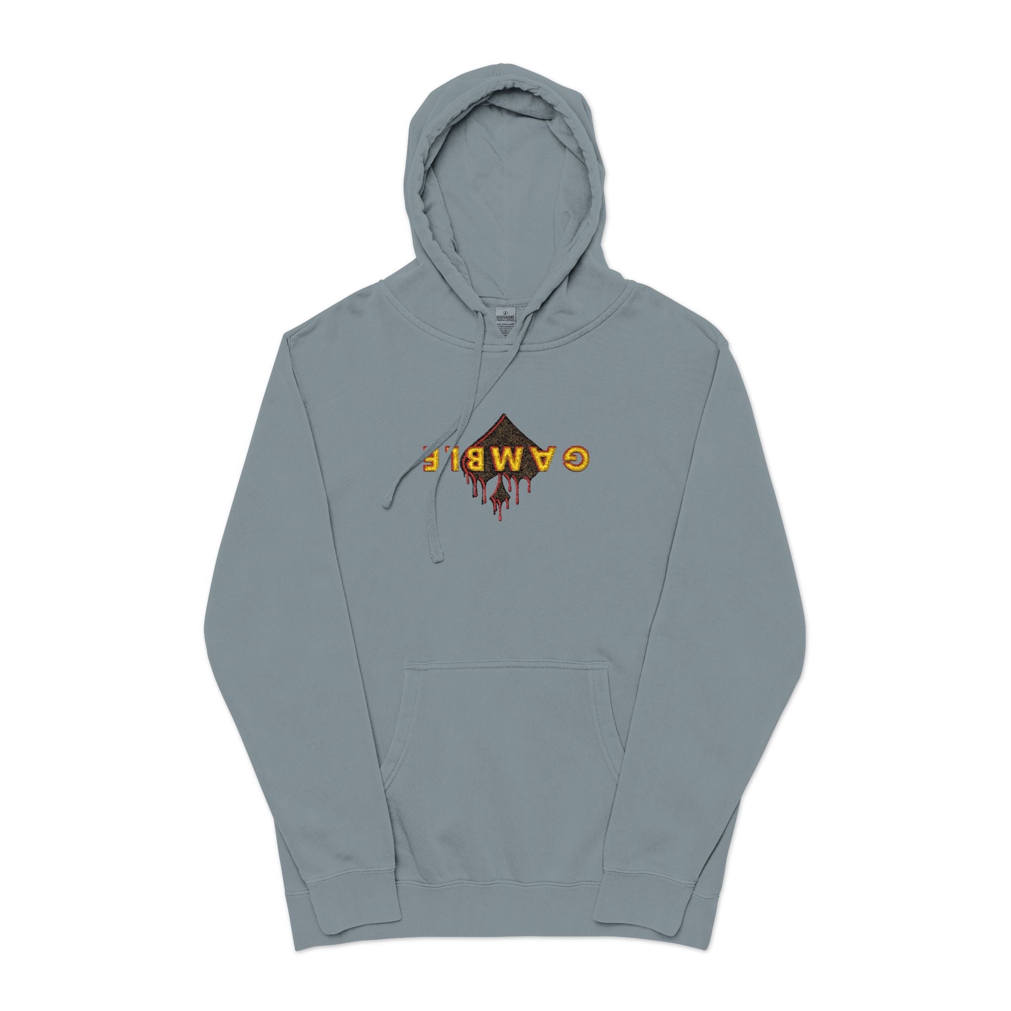 Embroidered Gamble Drip Vintage Green Hoodie, Floral ’Fiero’ Distressed Logo - Pigment Slate Blue / S - Hoodie