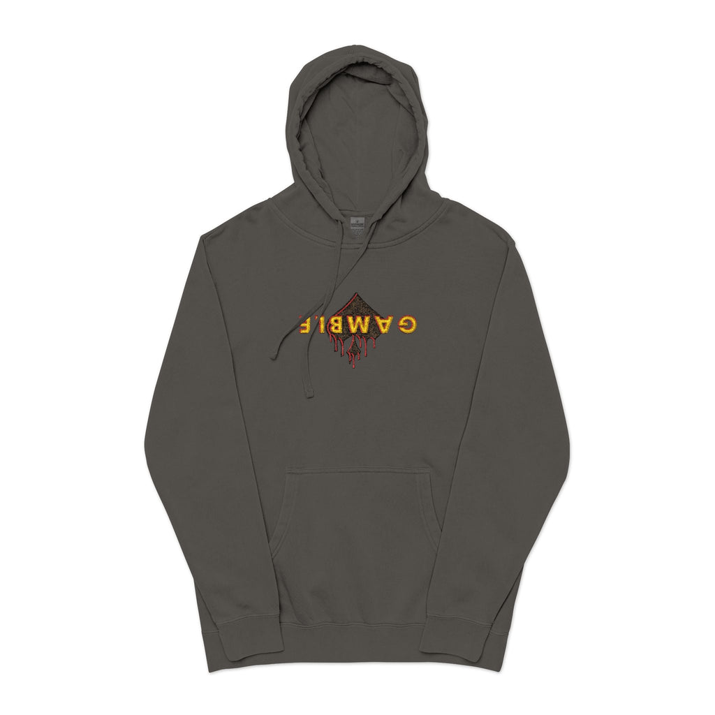 Embroidered Gamble Drip Vintage Green Hoodie, Floral ’Fiero’ Distressed Logo - Pigment Black / S - Hoodie