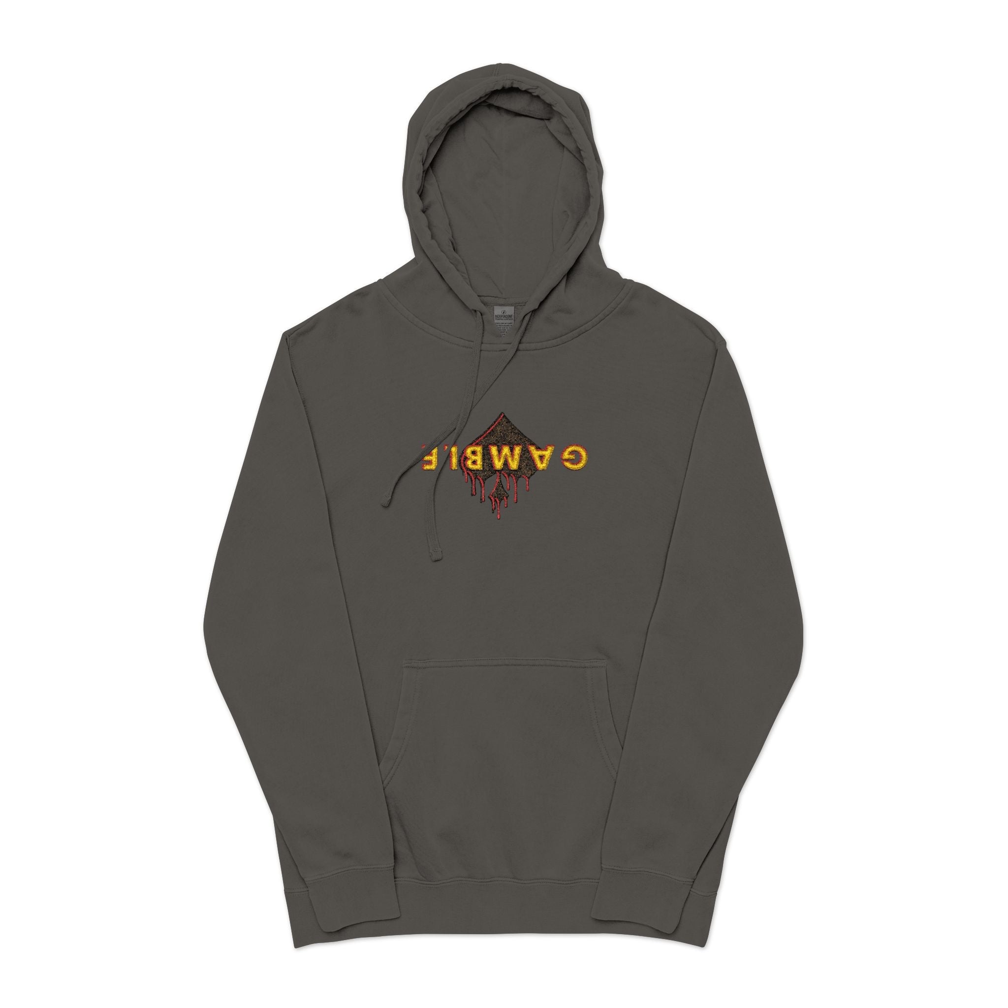 Embroidered Gamble Drip Vintage Green Hoodie, Floral ’Fiero’ Distressed Logo - Pigment Black / S - Hoodie