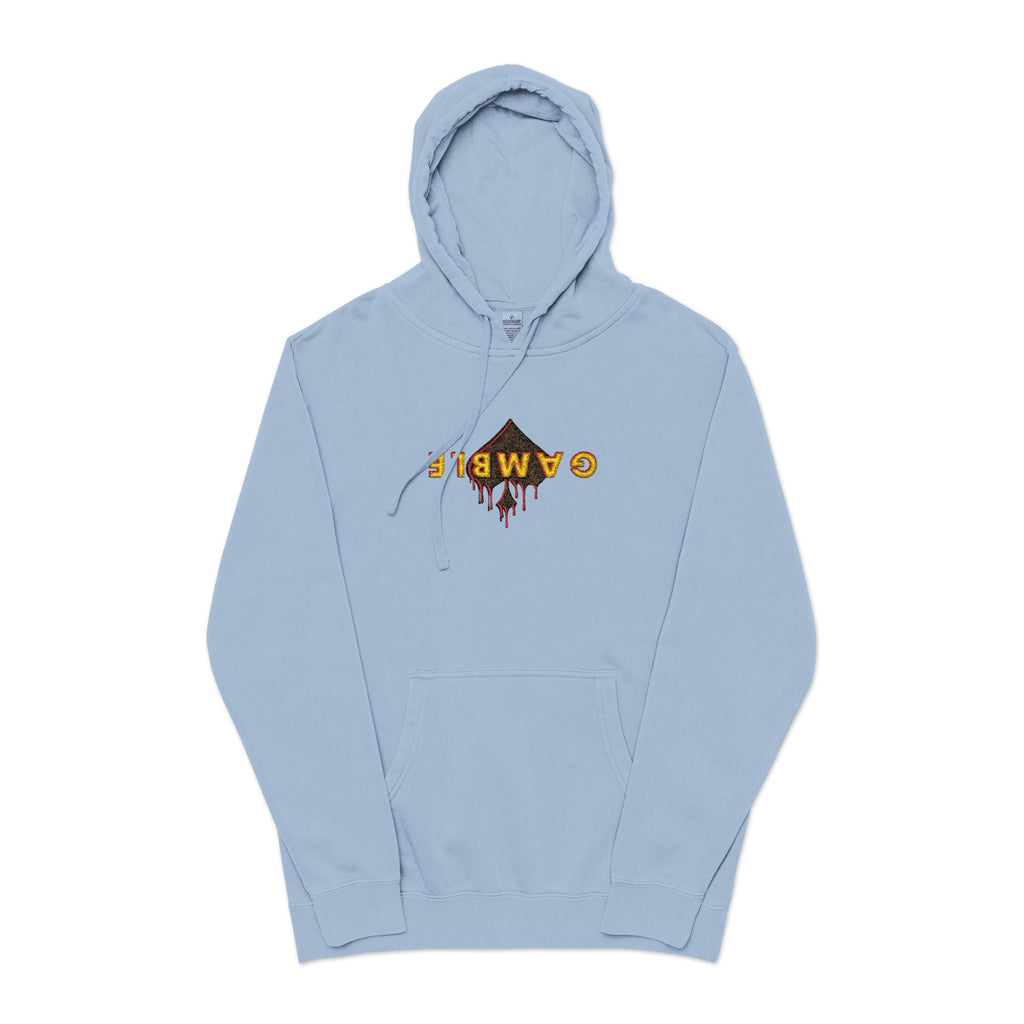 Embroidered Gamble Drip Vintage Green Hoodie, Floral ’Fiero’ Distressed Logo - Pigment Light Blue / S - Hoodie