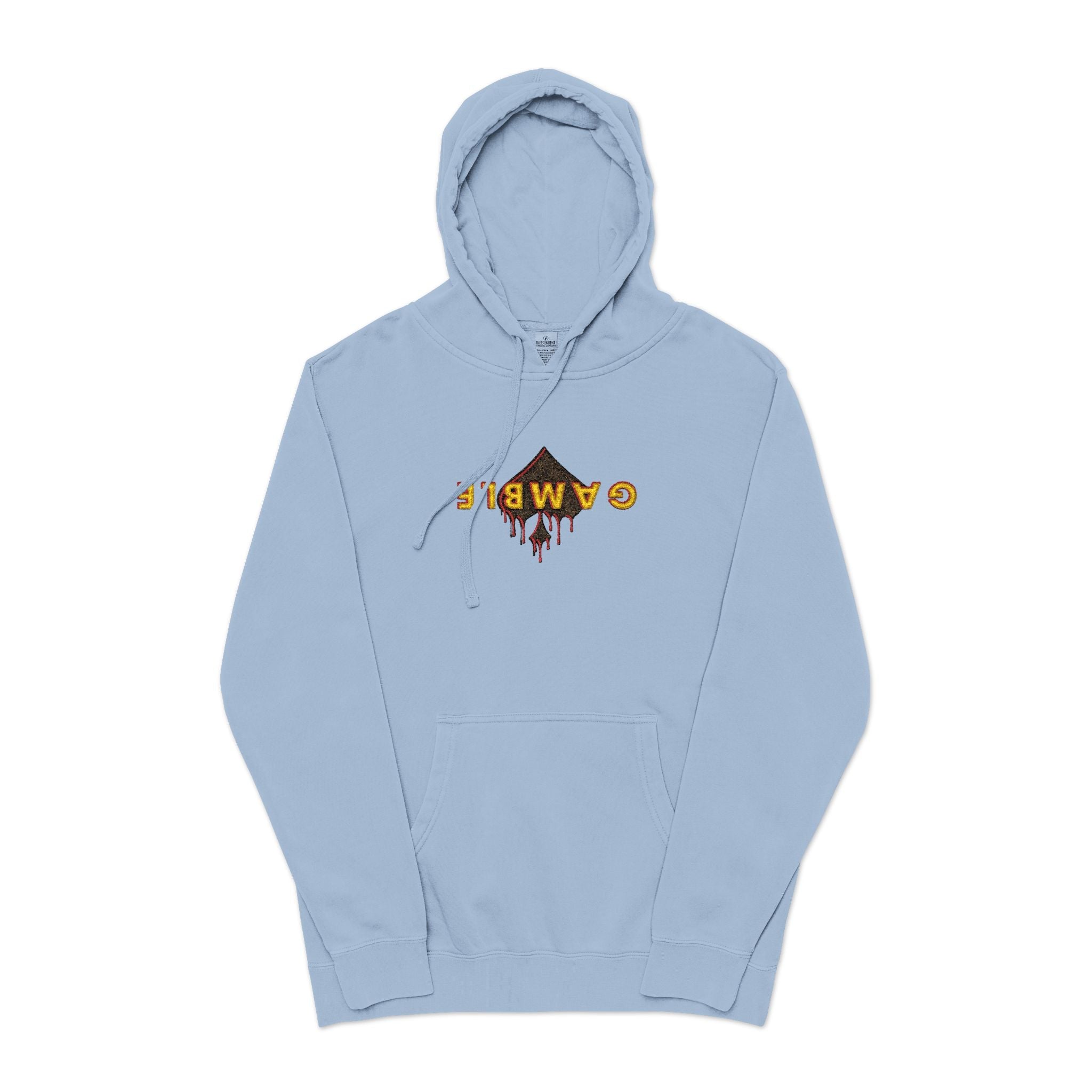 Embroidered Gamble Drip Vintage Green Hoodie, Floral ’Fiero’ Distressed Logo - Pigment Light Blue / S - Hoodie