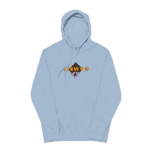 Embroidered Gamble Drip Vintage Green Hoodie, Floral ’Fiero’ Distressed Logo - Pigment Light Blue / S - Hoodie
