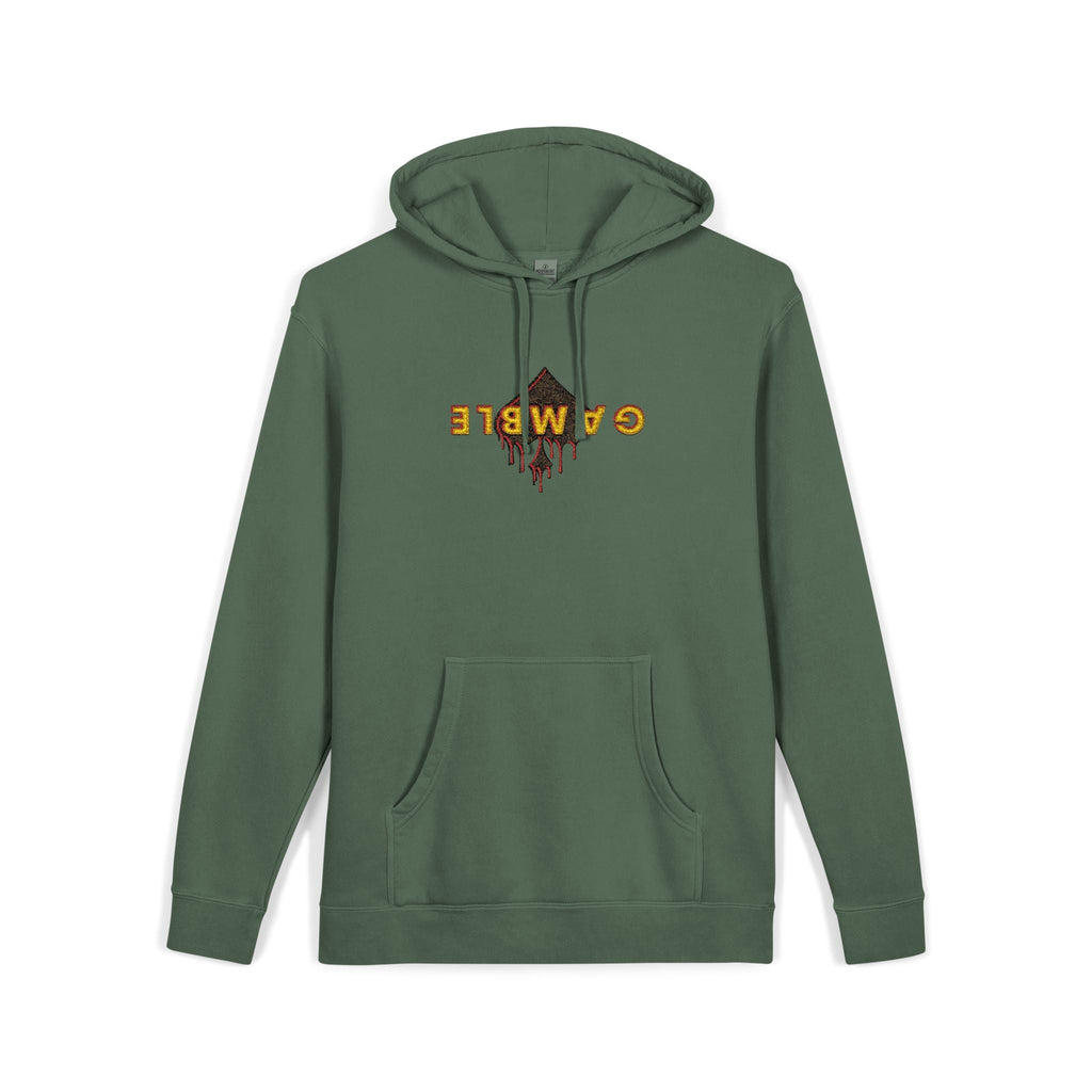 Embroidered Gamble Drip Vintage Green Hoodie, Floral ’Fiero’ Distressed Logo - Hoodie
