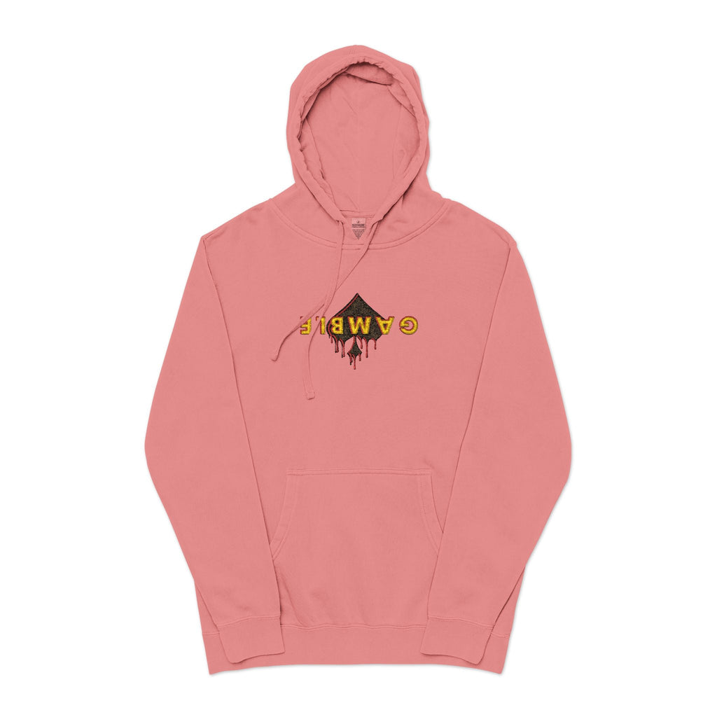 Embroidered Gamble Drip Vintage Green Hoodie, Floral ’Fiero’ Distressed Logo - Pigment Pink / S - Hoodie
