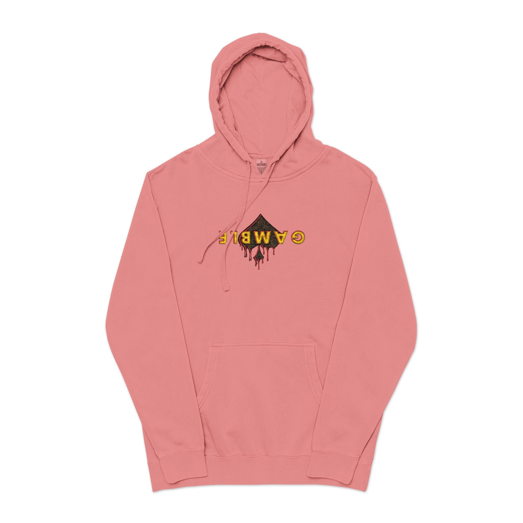 Embroidered Gamble Drip Vintage Green Hoodie, Floral ’Fiero’ Distressed Logo - Pigment Pink / S - Hoodie