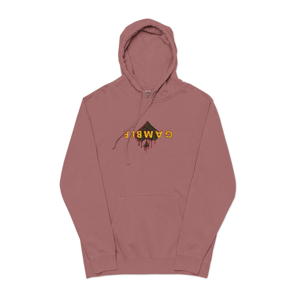 Embroidered Gamble Drip Vintage Green Hoodie, Floral ’Fiero’ Distressed Logo - Pigment Maroon / S - Hoodie