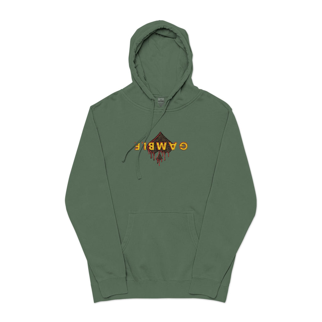 Embroidered Gamble Drip Vintage Green Hoodie, Floral ’Fiero’ Distressed Logo - Pigment Alpine Green / S - Hoodie