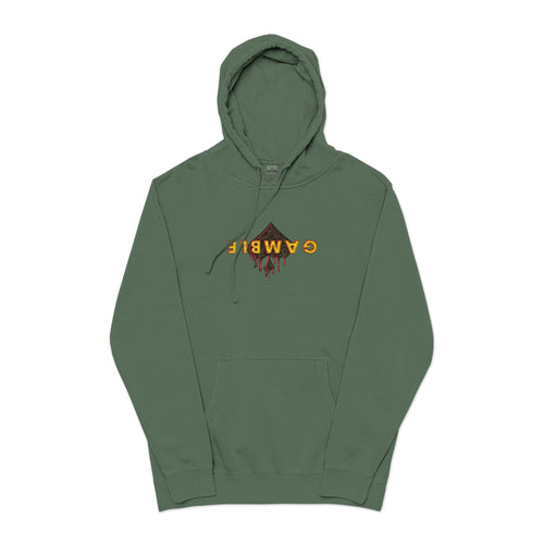 Embroidered Gamble Drip Vintage Green Hoodie, Floral ’Fiero’ Distressed Logo - Pigment Alpine Green / S - Hoodie