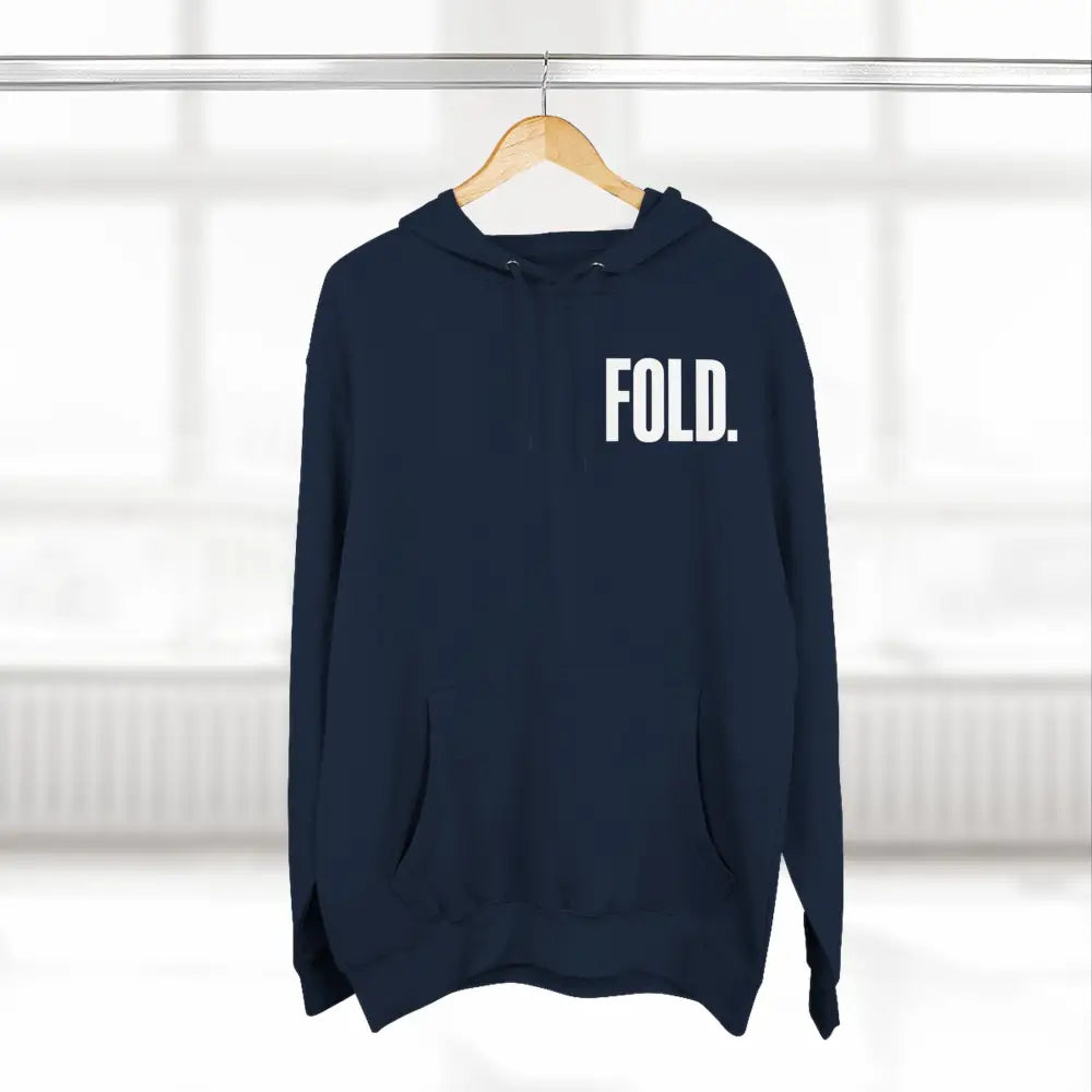 Minimalist "FOLD." poker hoodie – premium poker clothing for tournament grinders and casual players.