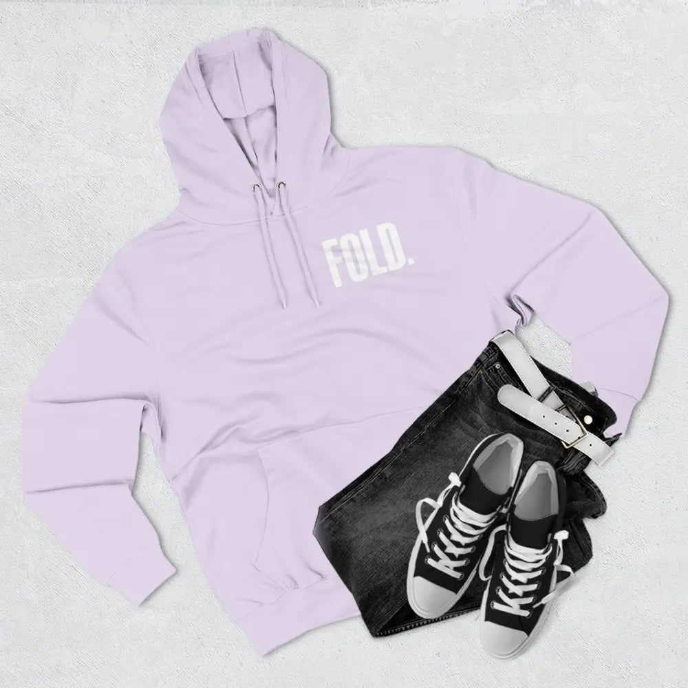 Minimalist "FOLD." poker hoodie – premium poker clothing for tournament grinders and casual players.