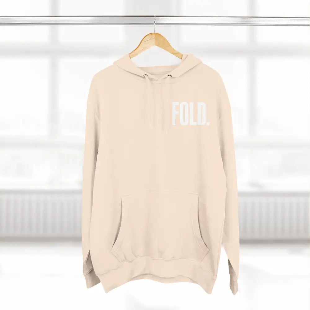 Minimalist "FOLD." poker hoodie – premium poker clothing for tournament grinders and casual players.