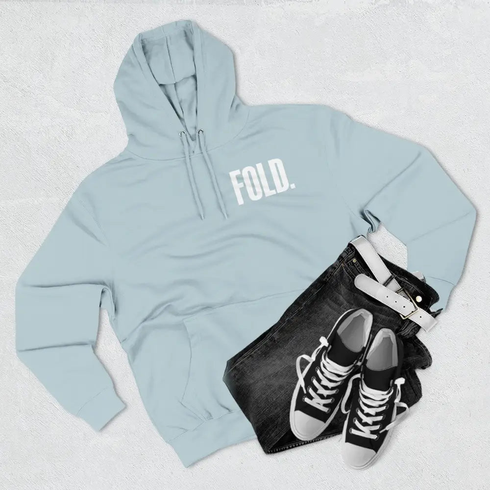 Minimalist "FOLD." poker hoodie – premium poker clothing for tournament grinders and casual players.
