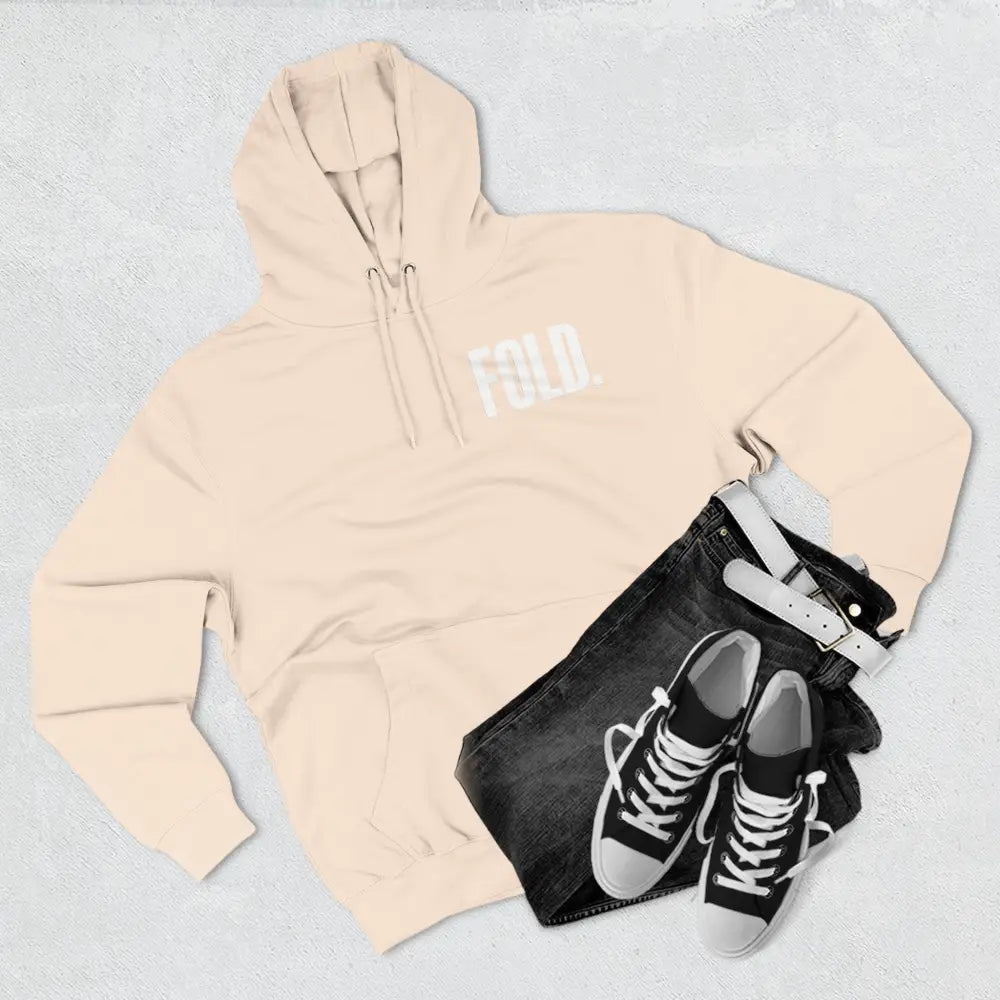 Minimalist "FOLD." poker hoodie – premium poker clothing for tournament grinders and casual players.