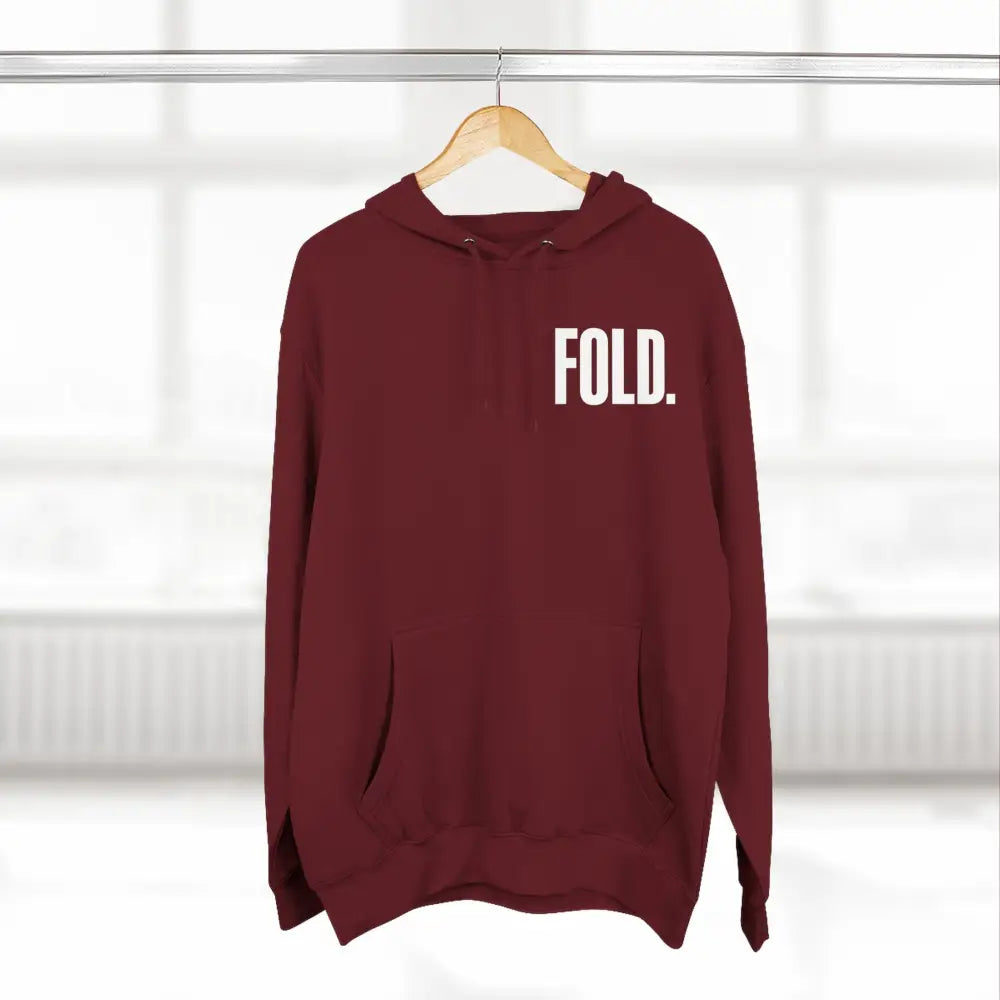 Minimalist "FOLD." poker hoodie – premium poker clothing for tournament grinders and casual players.