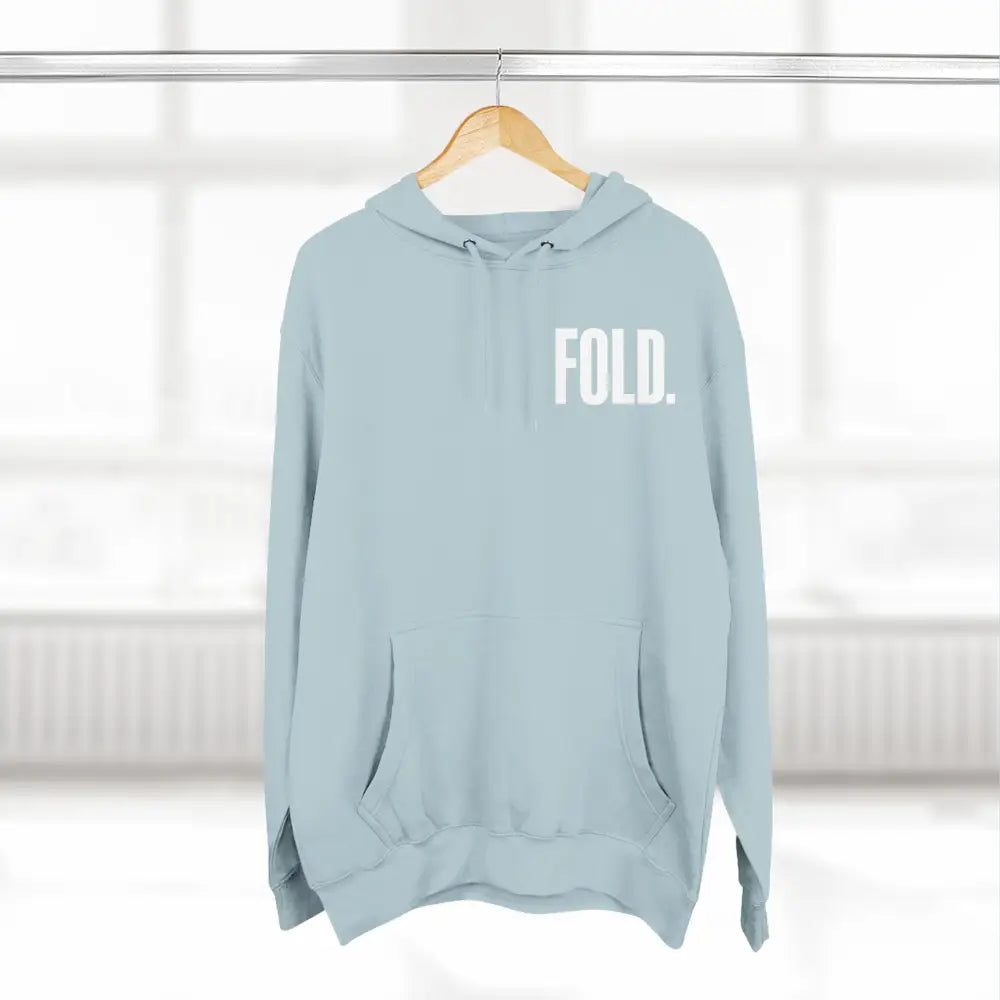 Minimalist "FOLD." poker hoodie – premium poker clothing for tournament grinders and casual players.