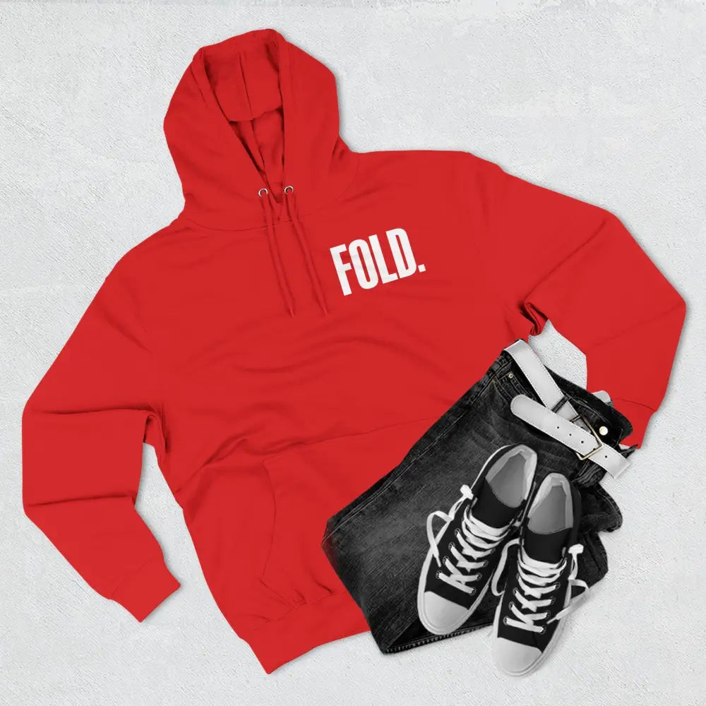 Minimalist "FOLD." poker hoodie – premium poker clothing for tournament grinders and casual players.