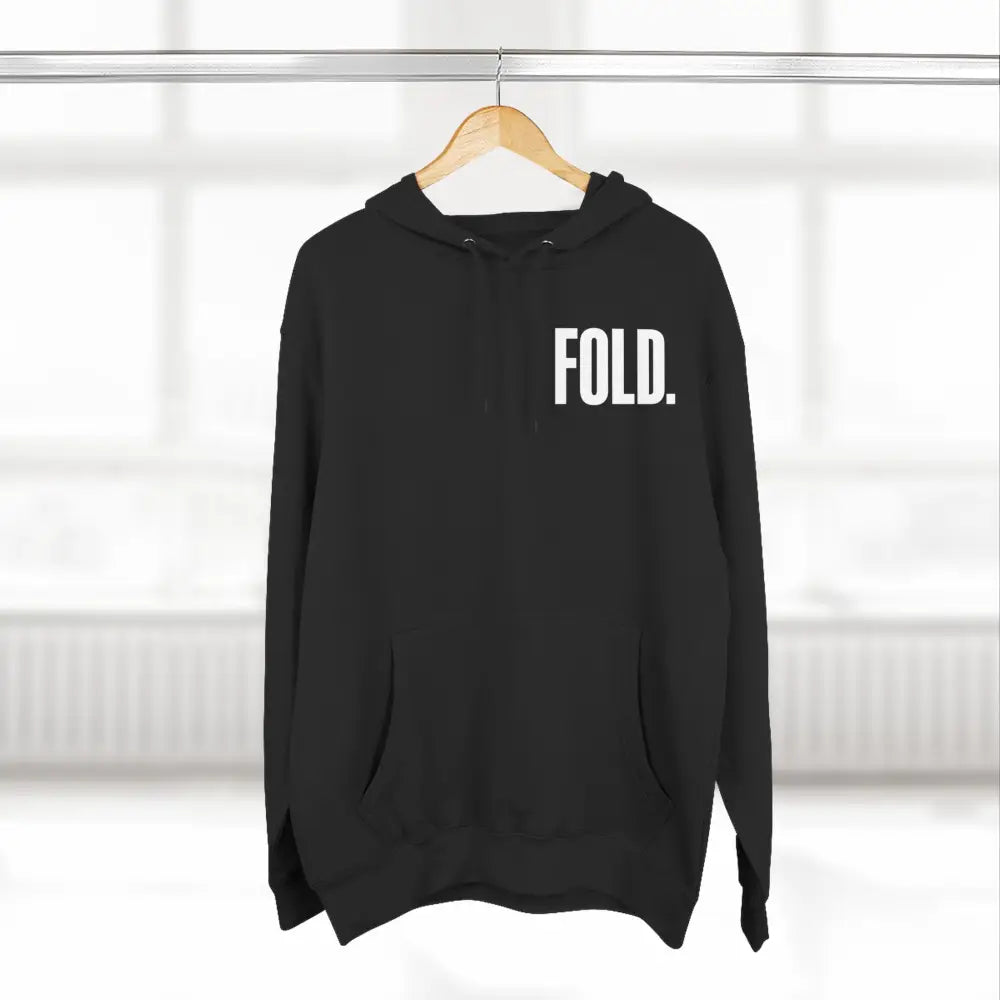 Minimalist "FOLD." poker hoodie – premium poker clothing for tournament grinders and casual players.