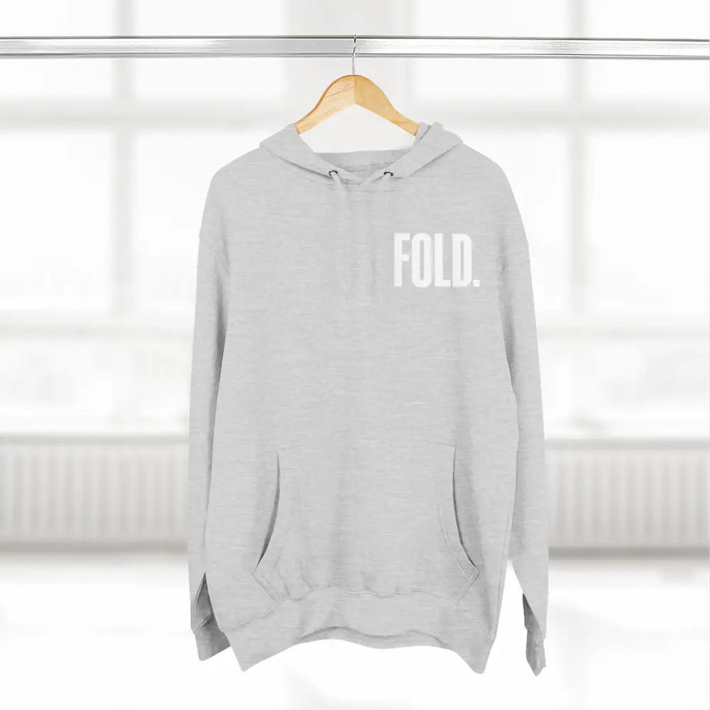 Minimalist "FOLD." poker hoodie – premium poker clothing for tournament grinders and casual players.