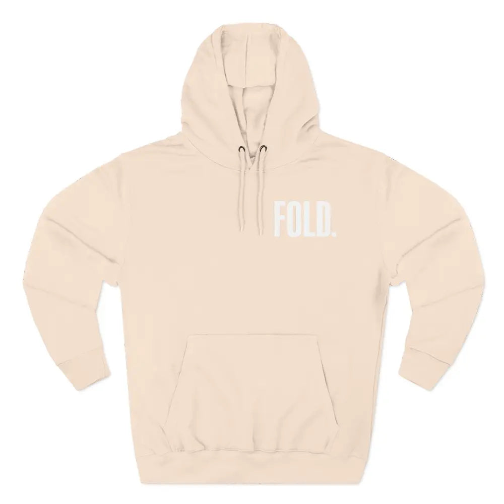Minimalist "FOLD." poker hoodie – premium poker clothing for tournament grinders and casual players.