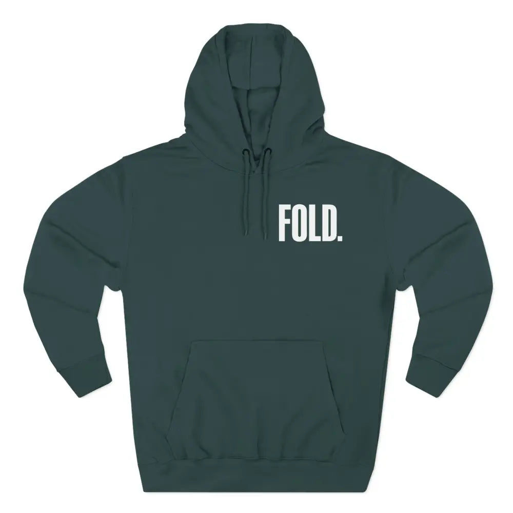 Minimalist "FOLD." poker hoodie – premium poker clothing for tournament grinders and casual players.