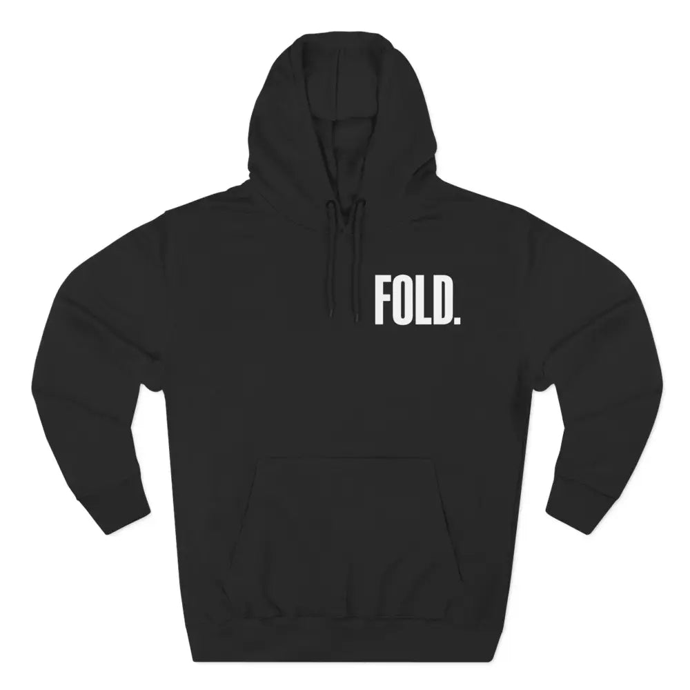 Minimalist "FOLD." poker hoodie – premium poker clothing for tournament grinders and casual players.