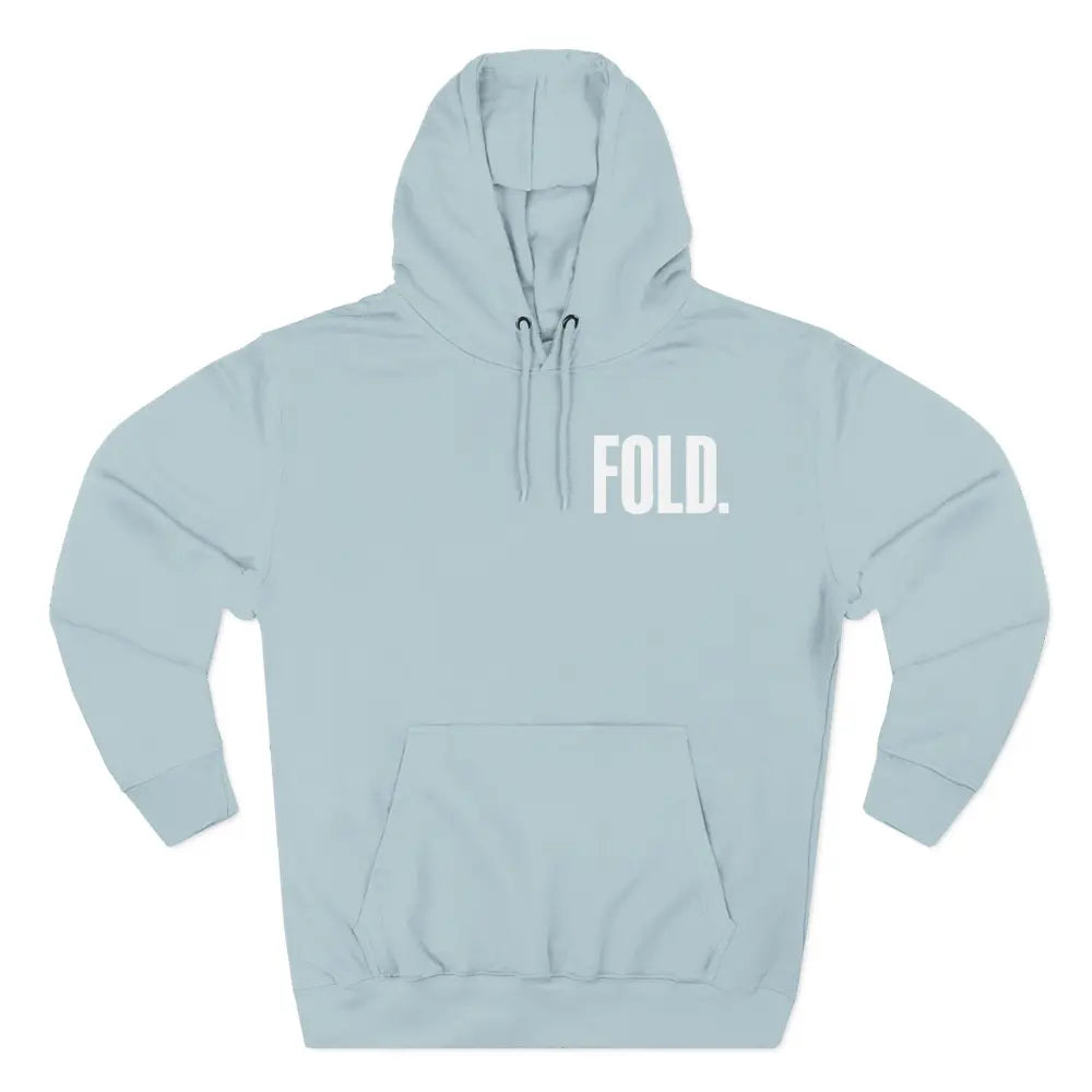 Minimalist "FOLD." poker hoodie – premium poker clothing for tournament grinders and casual players.