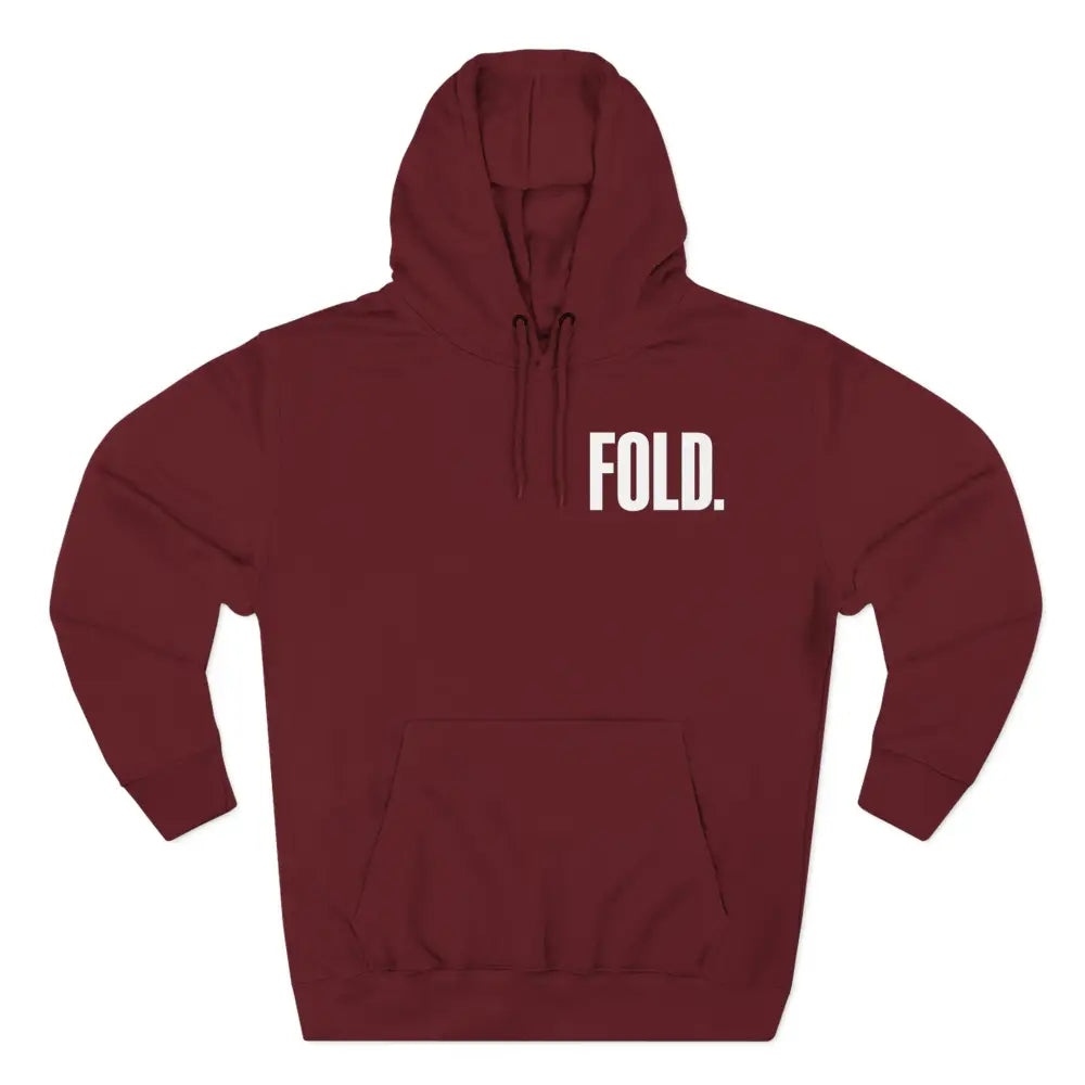 Minimalist "FOLD." poker hoodie – premium poker clothing for tournament grinders and casual players.