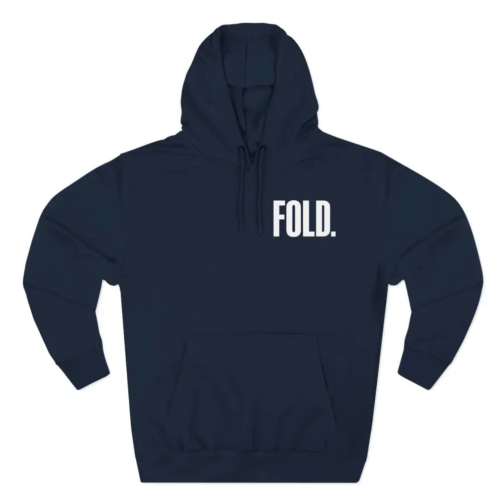 Minimalist "FOLD." poker hoodie – premium poker clothing for tournament grinders and casual players.