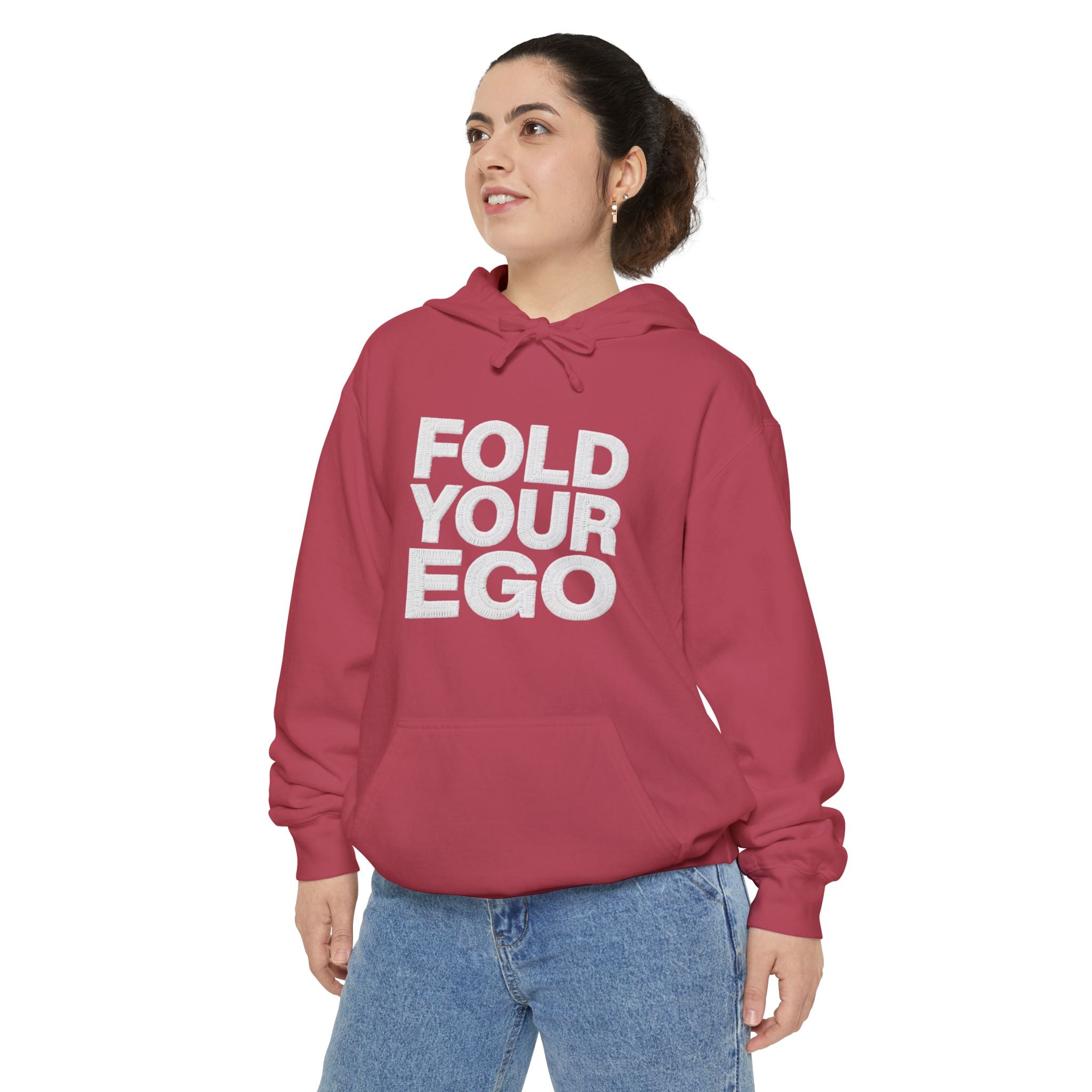Fold Your Ego Embroidered Hoodie, Minimalist Statement Pullover - Hoodie