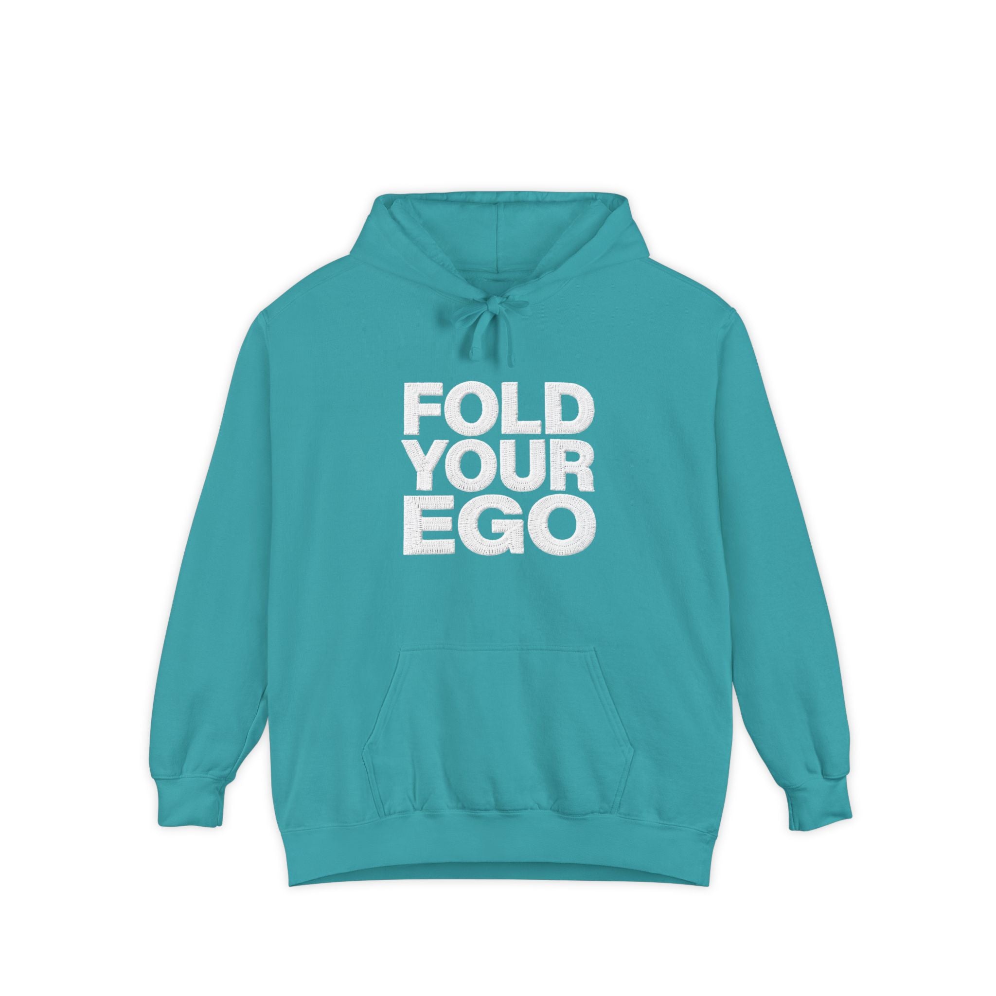 Fold Your Ego Embroidered Hoodie, Minimalist Statement Pullover - Seafoam / S - Hoodie