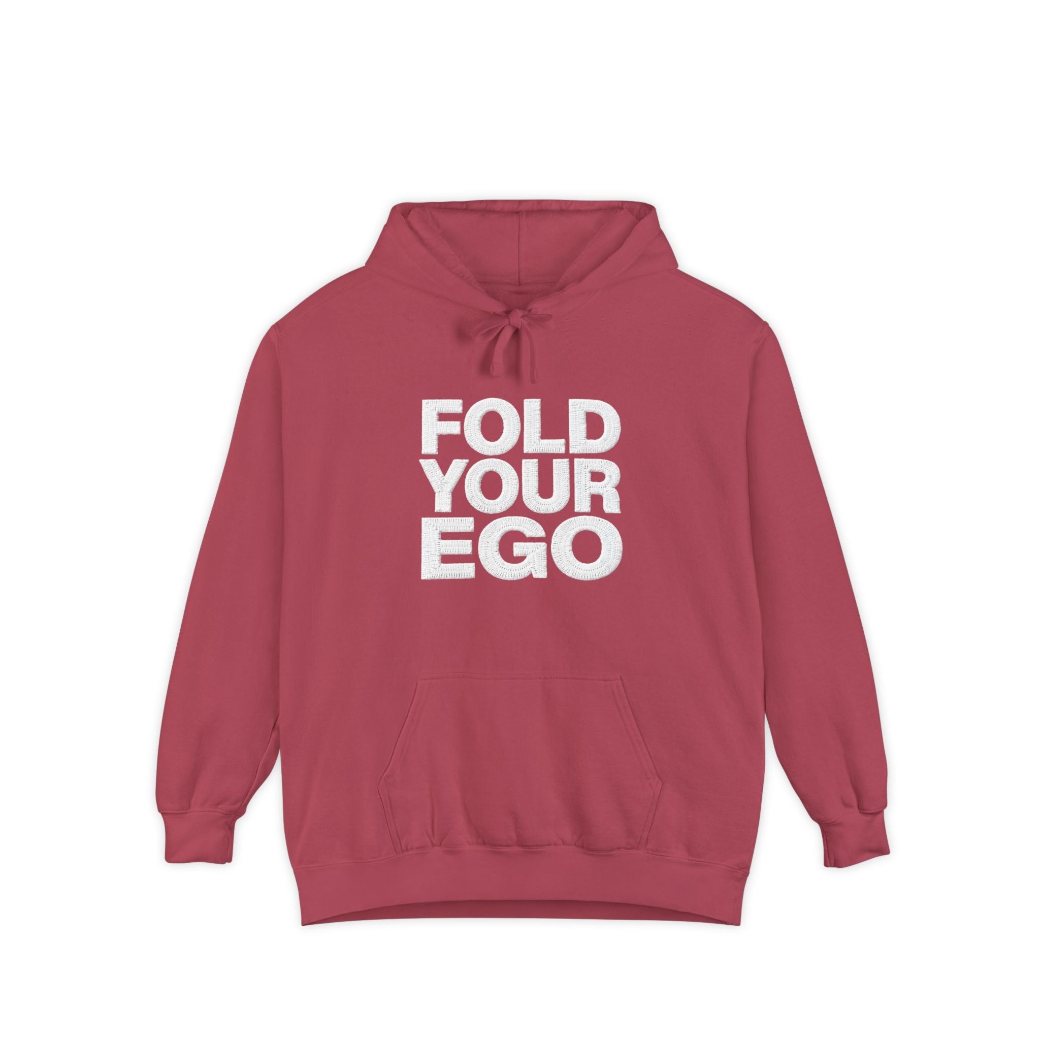 Fold Your Ego Embroidered Hoodie, Minimalist Statement Pullover - Crimson / S - Hoodie