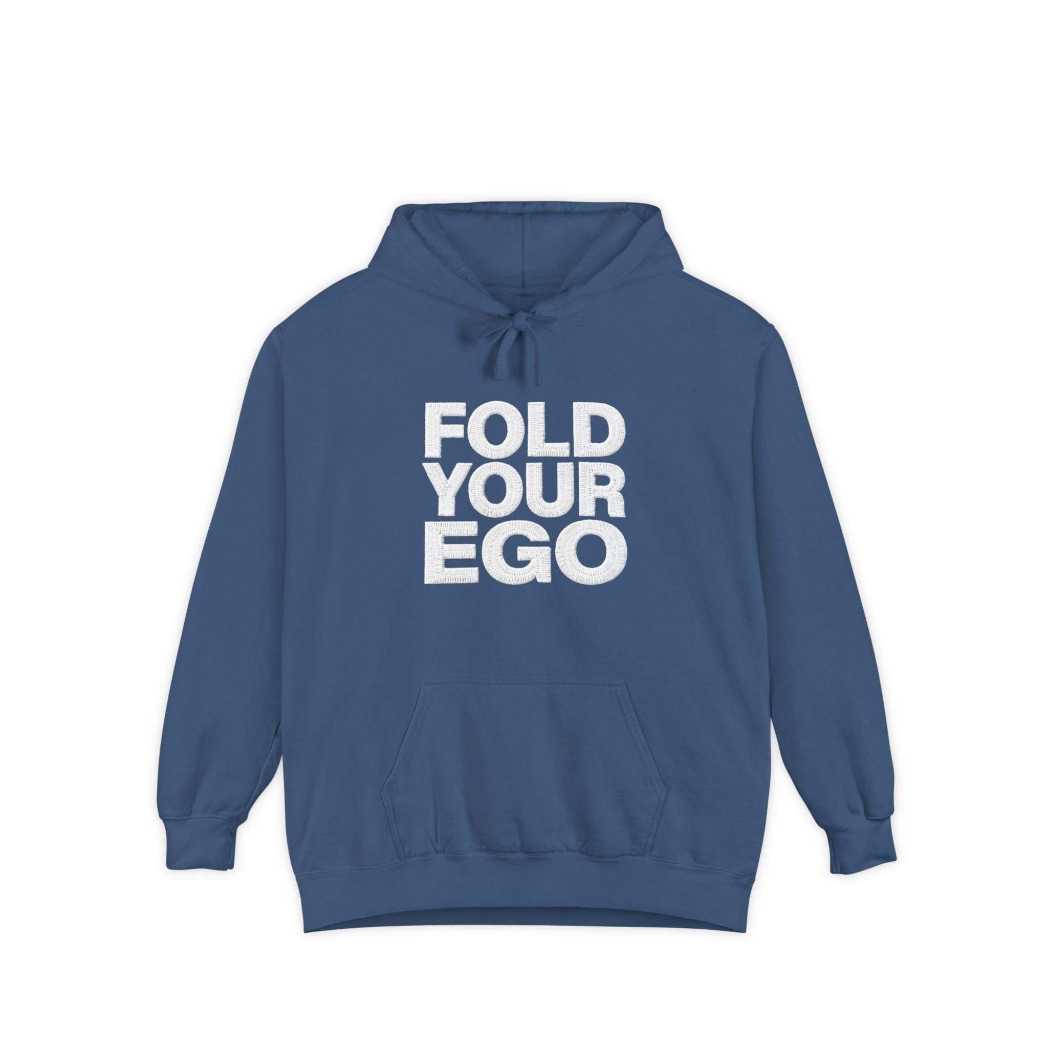 Fold Your Ego Embroidered Hoodie, Minimalist Statement Pullover - True Navy / S - Hoodie