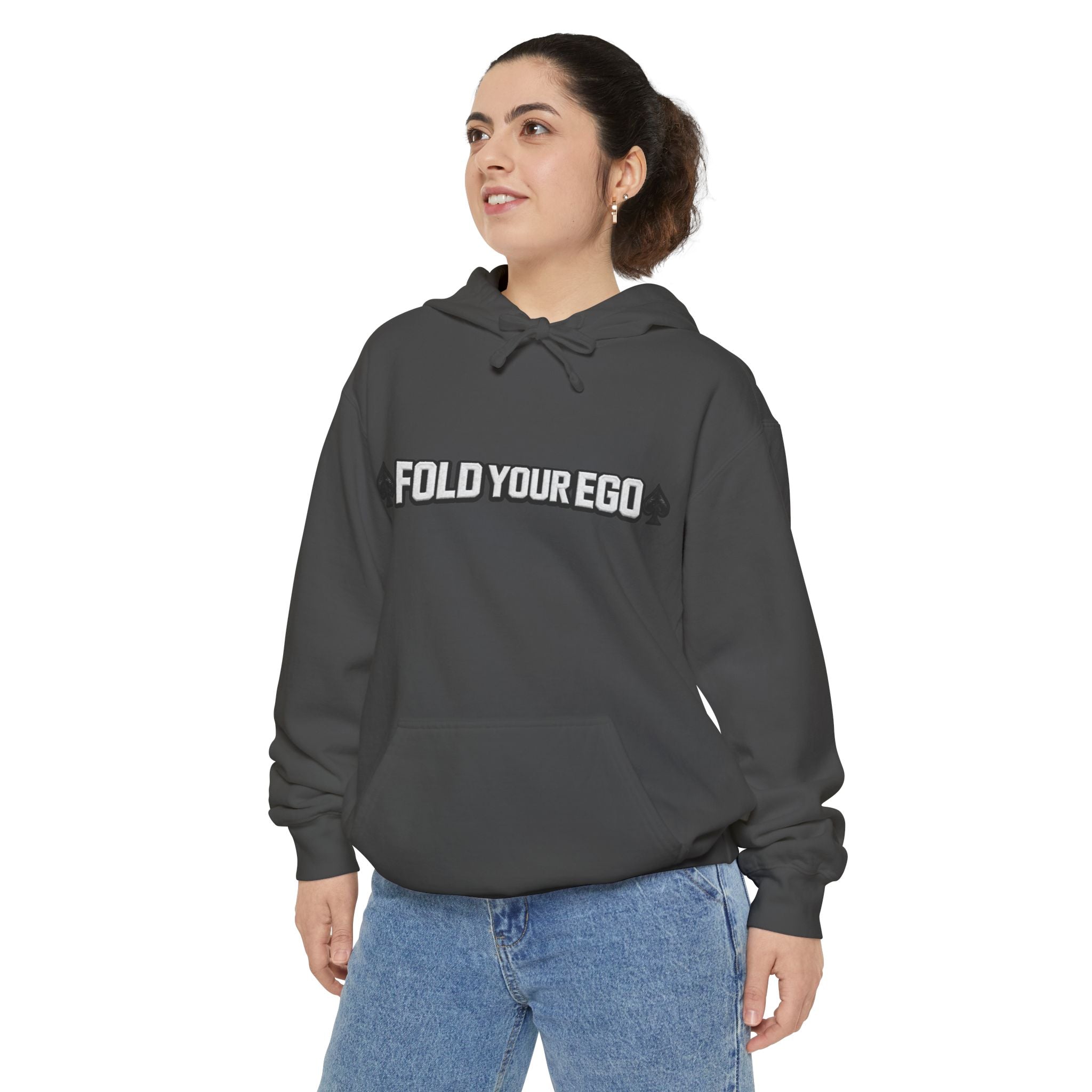 Fold Your Ego Embroidered Hoodie White Txt, Minimalist Statement Pullover - Hoodie