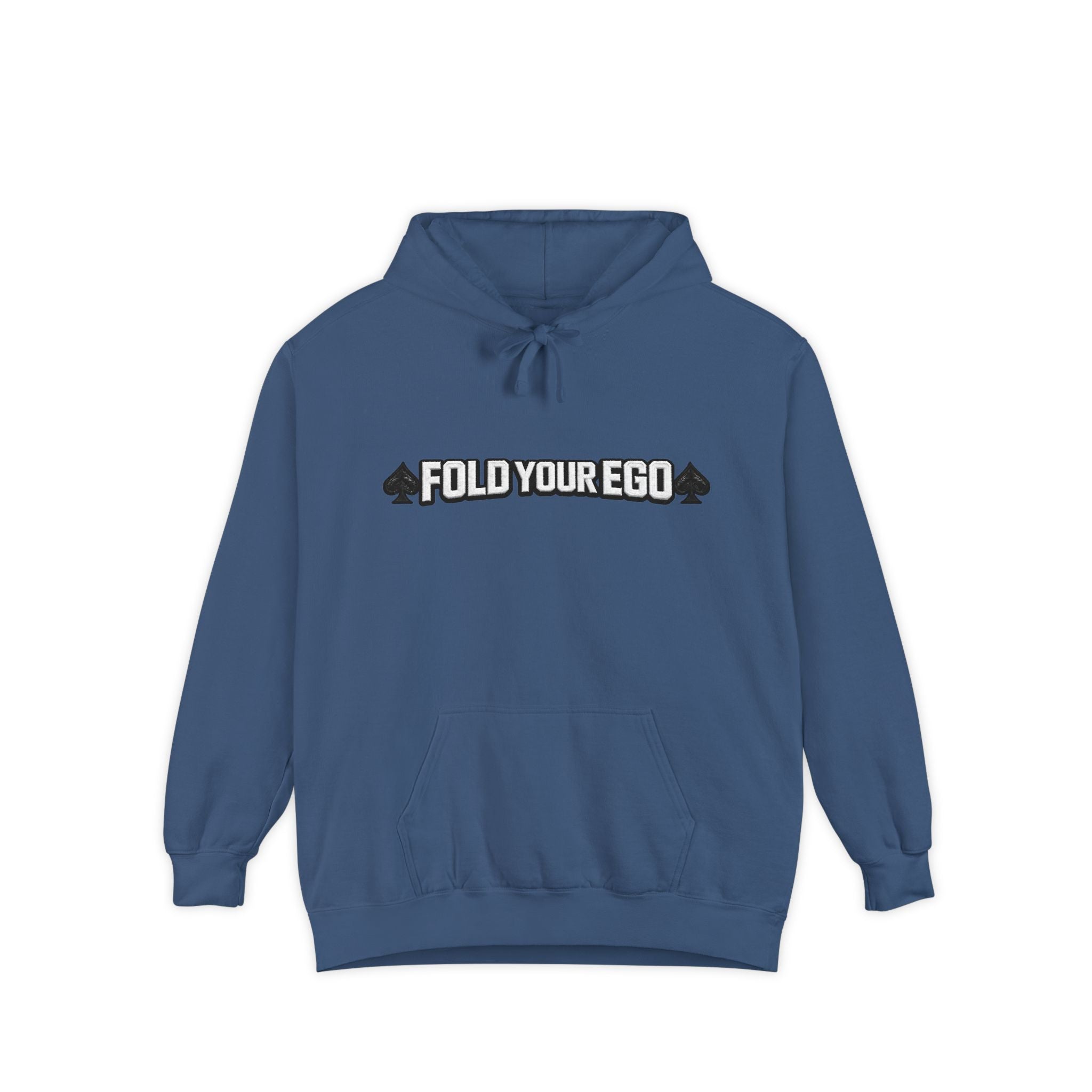 Fold Your Ego Embroidered Hoodie White Txt, Minimalist Statement Pullover - True Navy / S - Hoodie