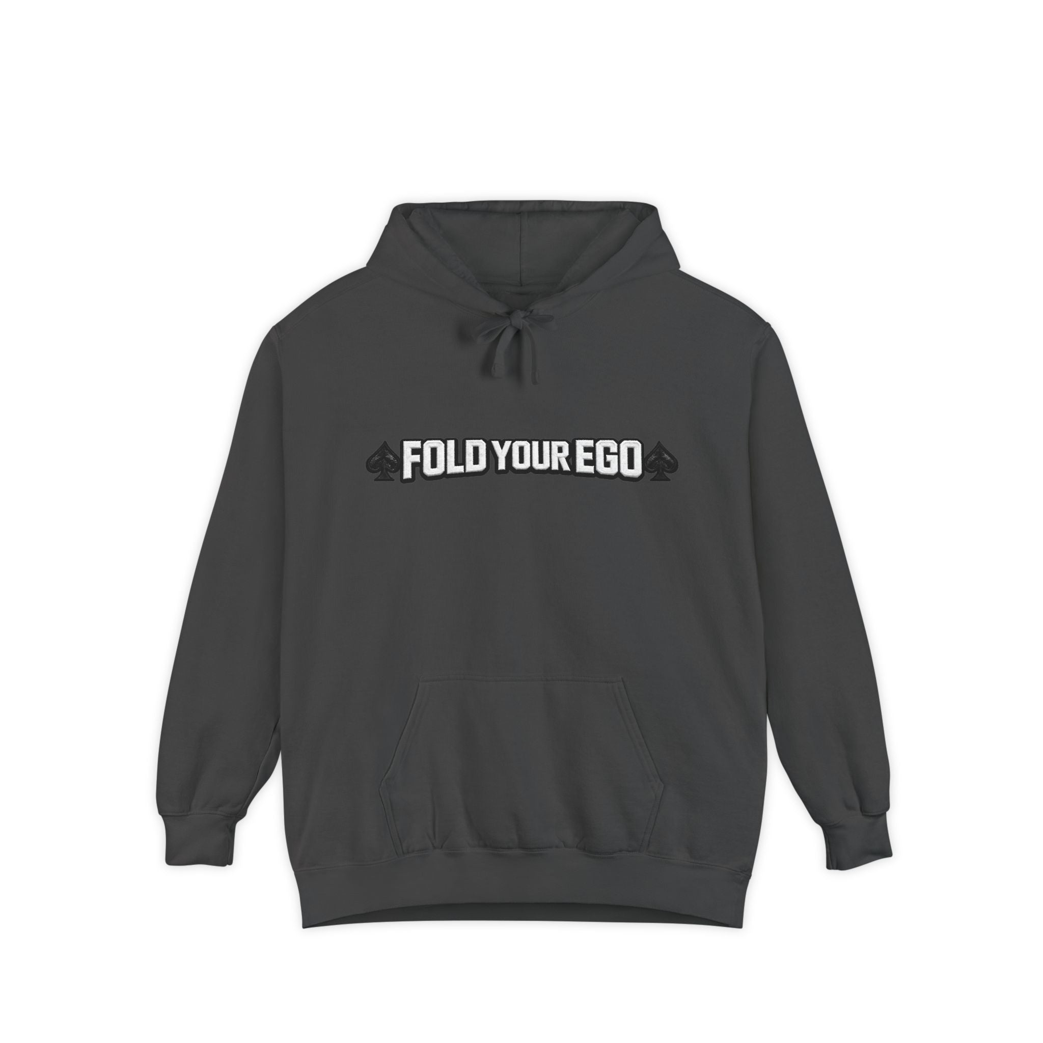 Fold Your Ego Embroidered Hoodie White Txt, Minimalist Statement Pullover - Pepper / S - Hoodie