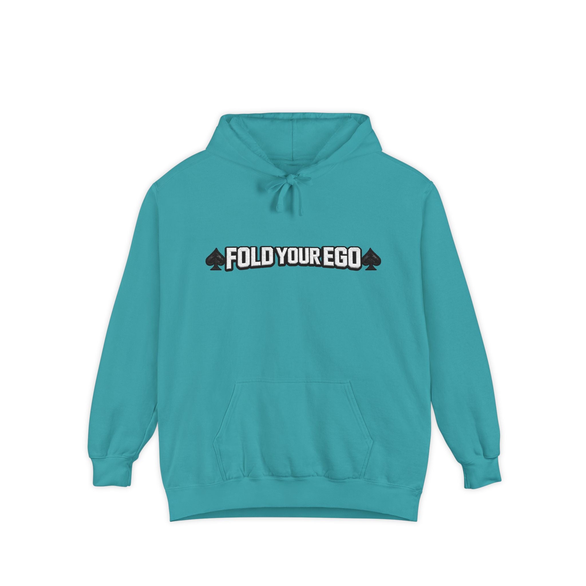 Fold Your Ego Embroidered Hoodie White Txt, Minimalist Statement Pullover - Seafoam / S - Hoodie